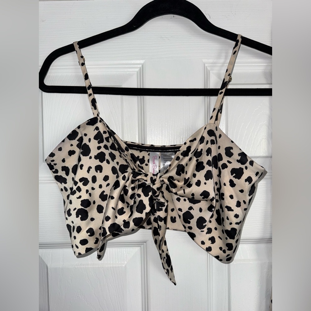 BEACH BUNNY SET Leopard Print Ramsey Slit Leg Wide Pant + Eastyn Tie Tank Top SM - Picture 3 of 16